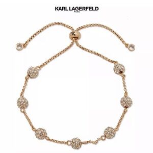 NWT Karl Lagerfeld SPHERE 12-K Gold Plated Brass Glass Stones Slider Bracelet